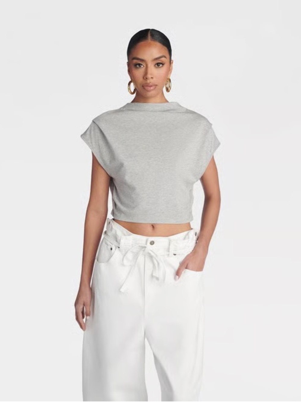 KBB NWT Women's Cropped 'The Back Twist T-Shirt' - Gray -large - Picture 2 of 4